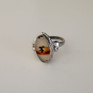 Vintage Uncas Sterling Slver Agate Oval Ring
